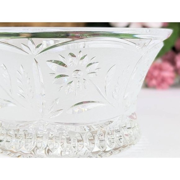 Vintage Frosted Crystal Candy Dish Floral Cut to Clear Glass Pedestal Bowl - Picture 9 of 10